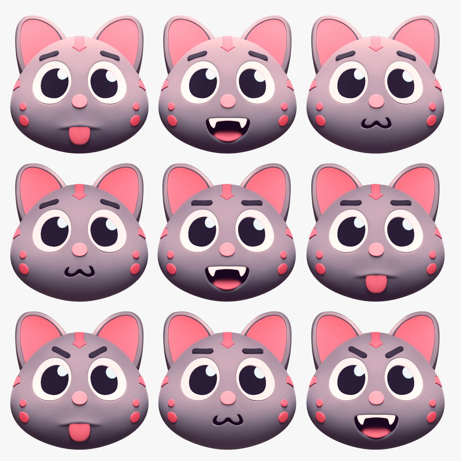 Cartoon Head Cats Pack 3D Model .c4d .max .obj .3ds .fbx .stl .blend 