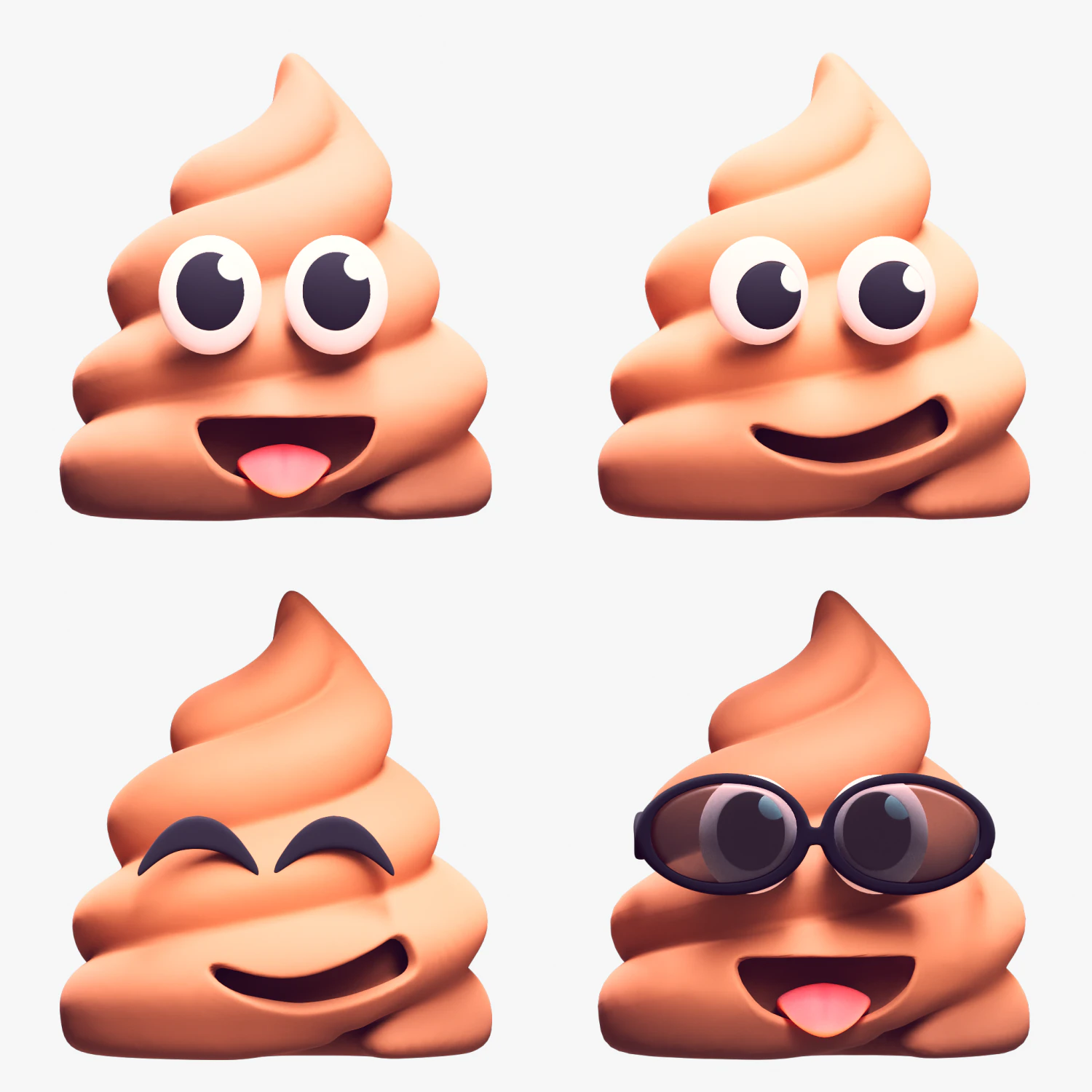 Smiling Faces Poop Emoji Collection 3D Model .c4d .max .obj .3ds .fbx .stl .blend