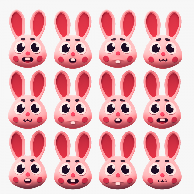Cartoon HeadRabbit Pack Model 3D .c4d .max .obj .3ds .fbx .stl .blend 