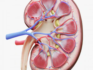 Human Kidney Anatomy Cross Section 3D Model