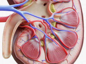 Human Kidney Anatomy Cross Section 3D Model