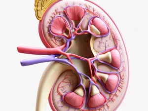 인간 신장 해부학 단면 3D 모델