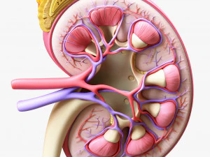인간 신장 해부학 단면 3D 모델