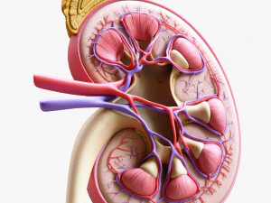 인간 신장 해부학 단면 3D 모델