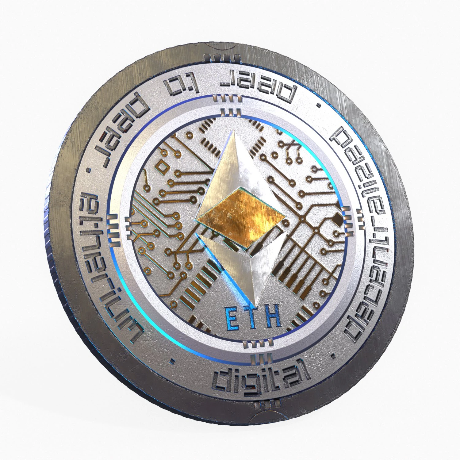 Ethereum Cryptocurrency Coin 3D Model .c4d .max .obj .3ds .fbx .stl .blend 