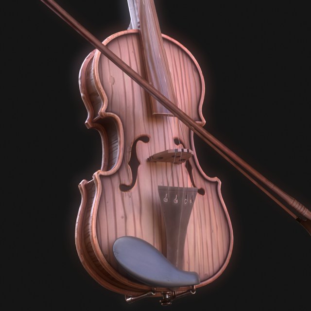 Stylized Wood Violin Low-poly 3D Model .c4d .max .obj .3ds .fbx .lwo .lw .lws
