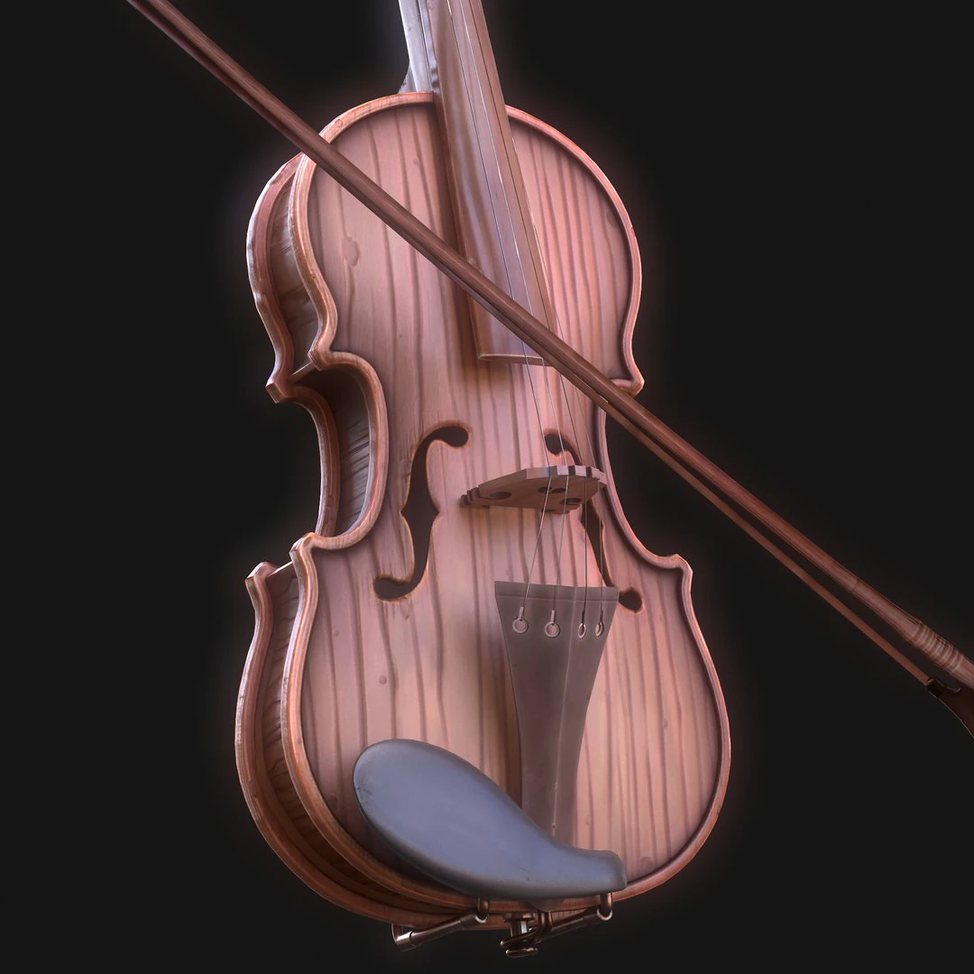 Violino in legno stilizzato a basso numero di poligoni Modello 3D .c4d .max .obj .3ds .fbx .stl .blend