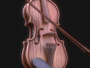 Stylized Wood Violin Low-poly 3D Model