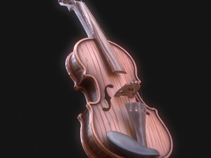 Stylized Wood Violin Low-poly 3Dモデル