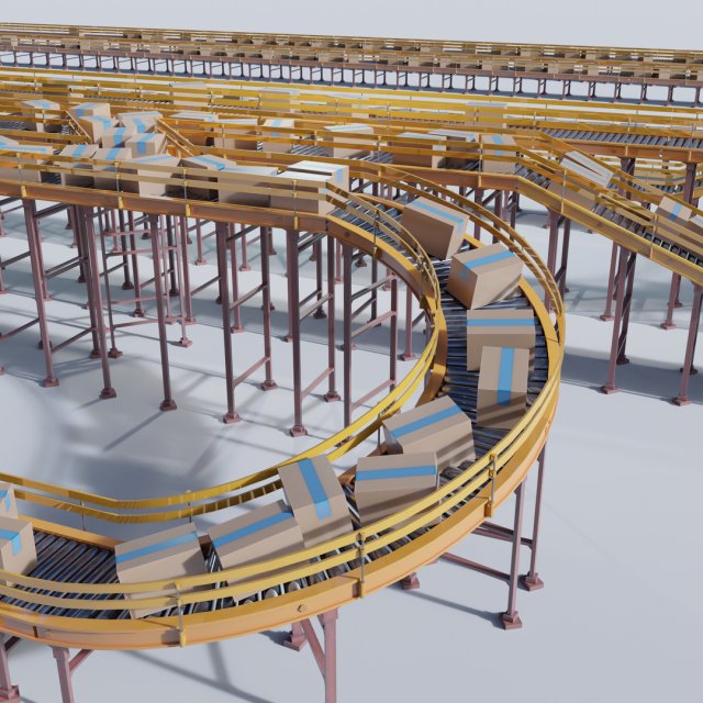 Conveyor Belt Scene and Constructor 3D Model .c4d .max .obj .3ds .fbx .lwo .lw .lws