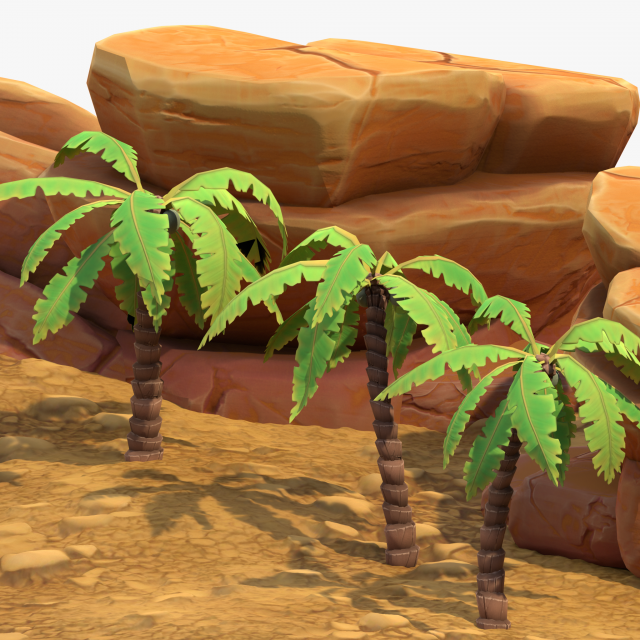 Cartoon Palm Tree Scene 3D Модель .c4d .max .obj .3ds .fbx .stl .blend 