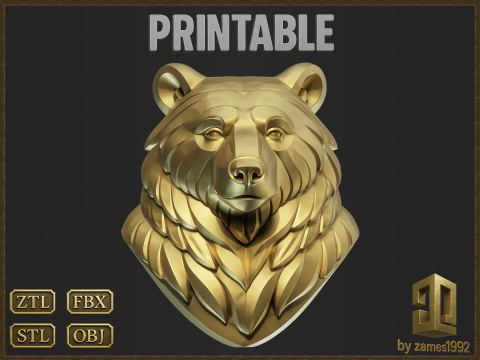 Stylized Bear bust for jewelry design 3D-printmodel