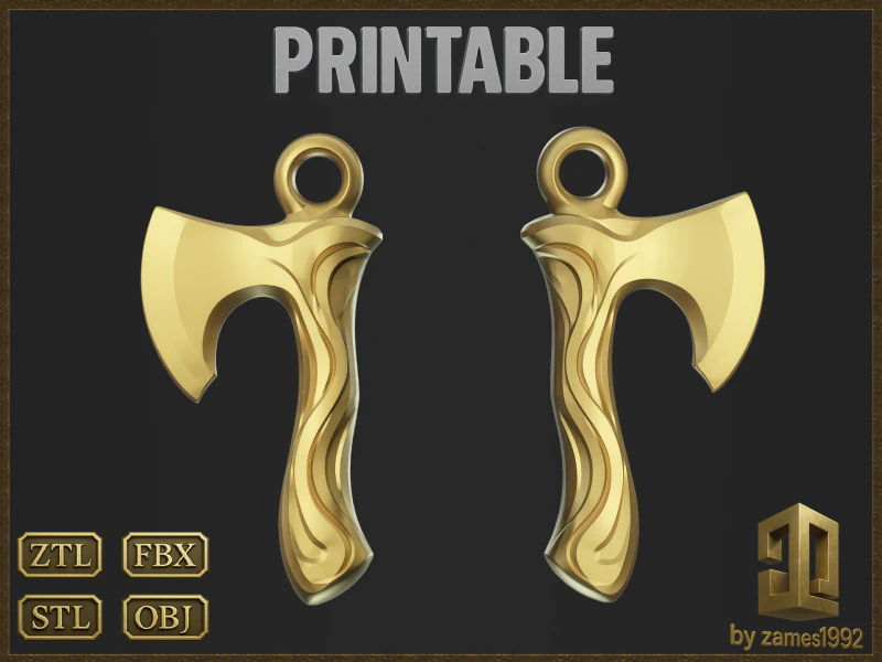 Stylized Axe jewelry design 3D Print Model .c4d .max .obj .3ds .fbx .stl .blend