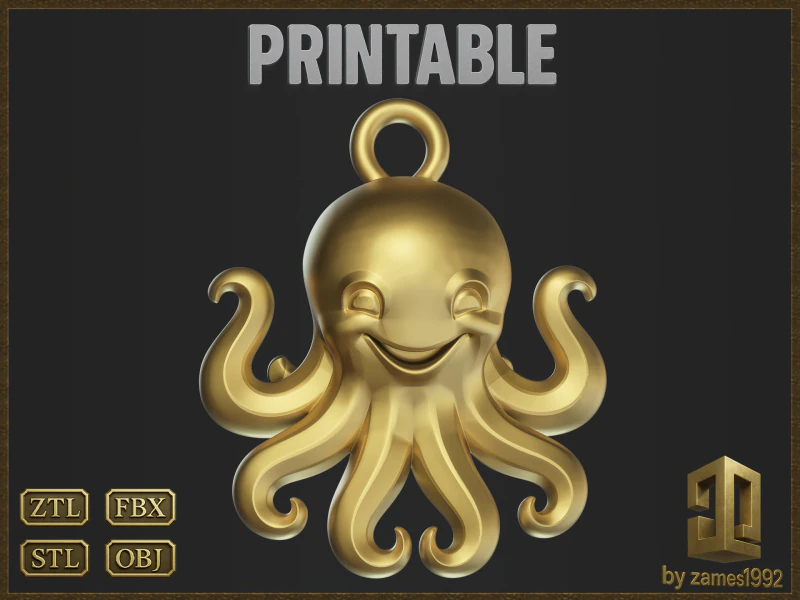 Cute Octopus Pendant 3D Print Model .c4d .max .obj .3ds .fbx .stl .blend