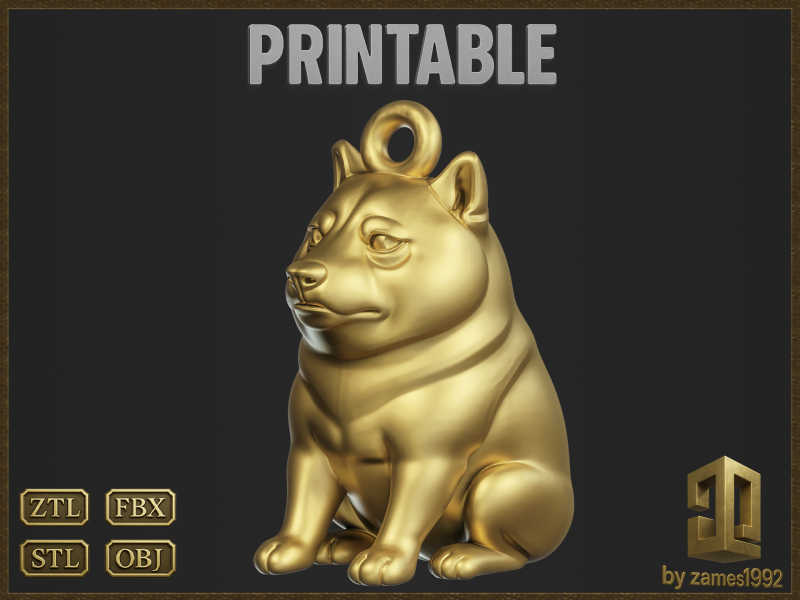 座っているドージェ ミーム ペンダント 3Dプリントモデル .c4d .max .obj .3ds .fbx .stl .blend 