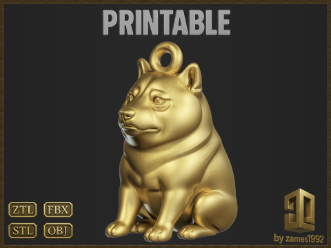 Sitting Doge Meme Pendant 3D-printmodel