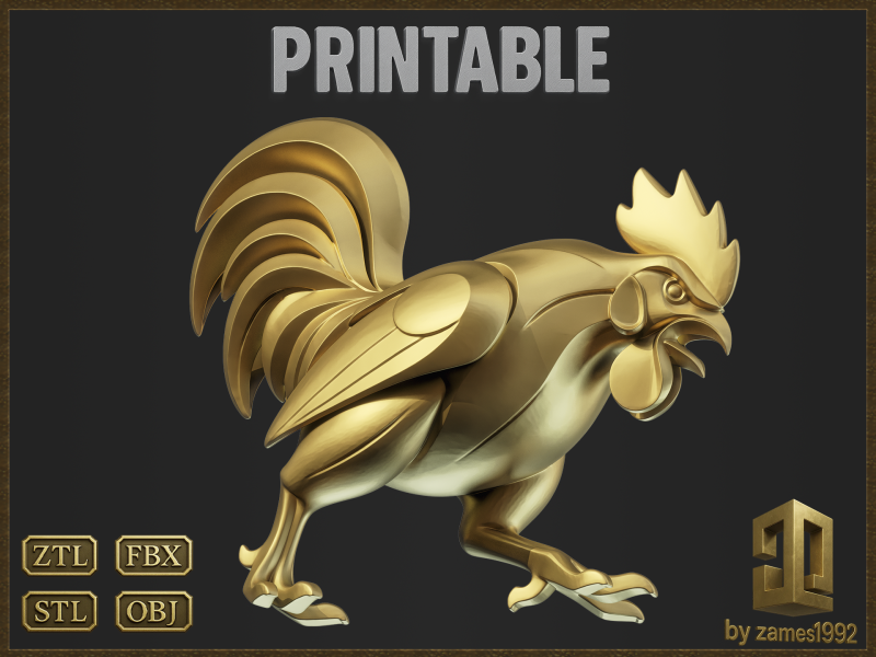 Rooster Bird Jewelry 3D Print Model .c4d .max .obj .3ds .fbx .stl .blend