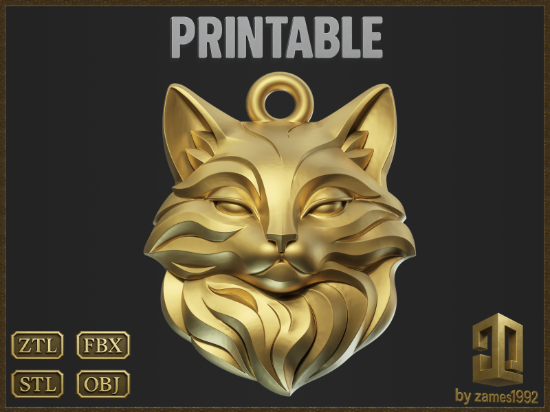 Stylized Cat Head Pendant Modello di stampa 3D .c4d .max .obj .3ds .fbx .stl .blend 