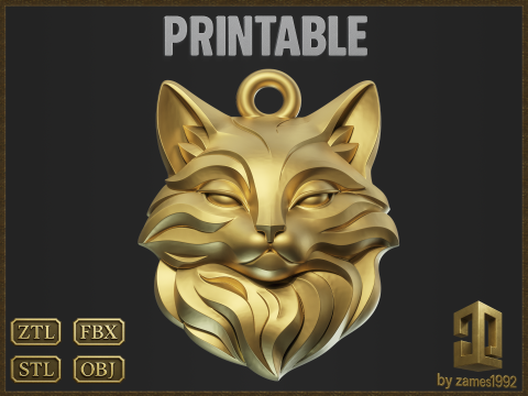 Stylized Cat Head Pendant 3D-printmodel