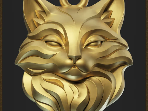 Stylized Cat Head Pendant 3D Print Model