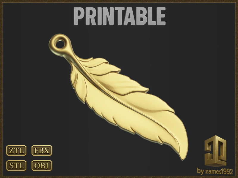 Elegant Feather Jewelry 3D Print Model .c4d .max .obj .3ds .fbx .stl .blend 