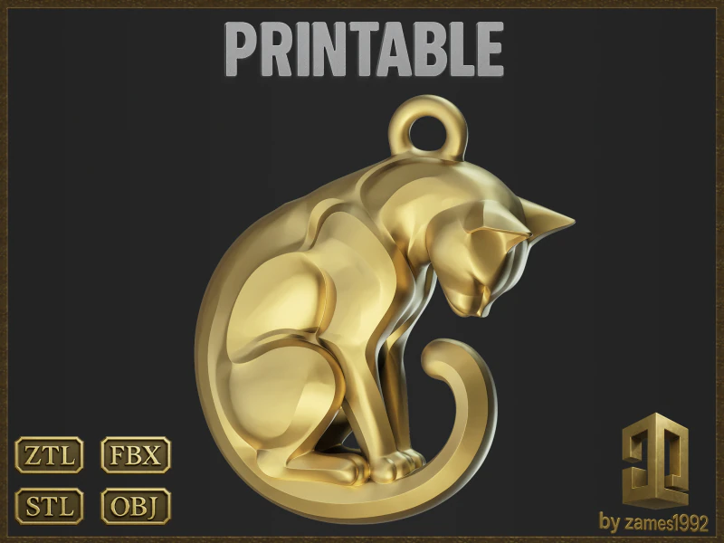 Stylized Cat Jewelry 3D Print Model .c4d .max .obj .3ds .fbx .stl .blend 