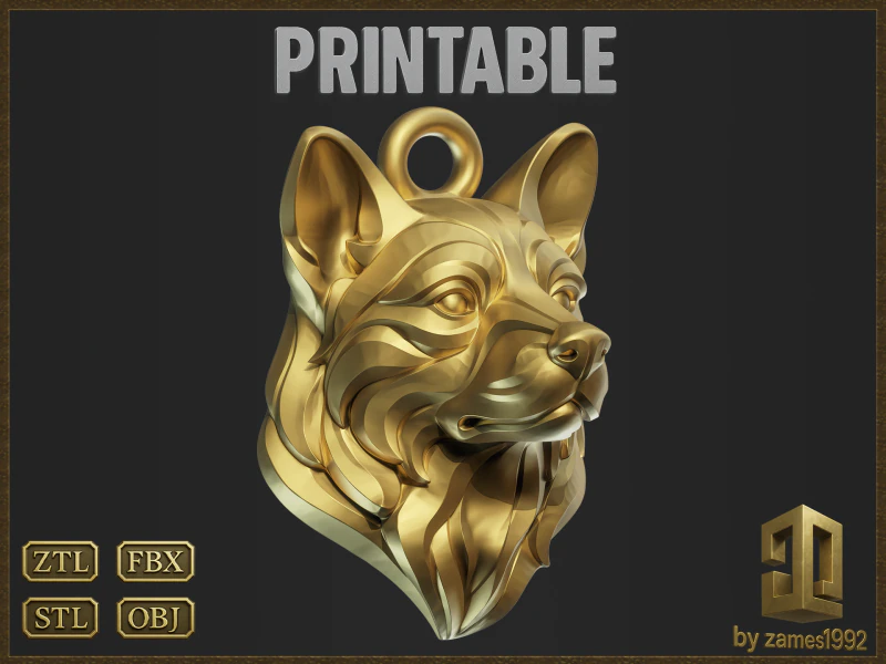 Dog Head Pendant 3D Print Model .c4d .max .obj .3ds .fbx .stl .blend 