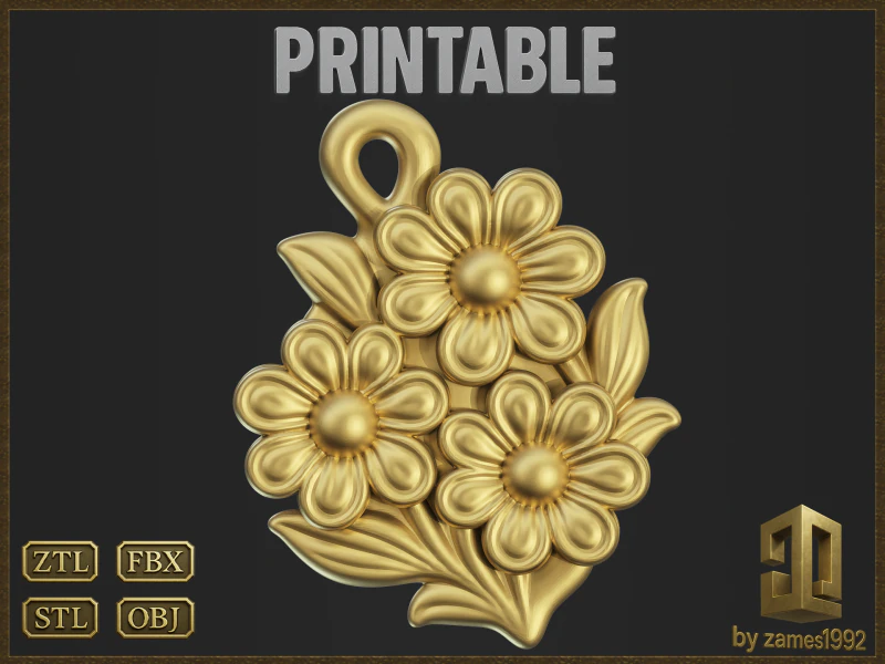 Stylized Flowers Pendant 3D Print Model .c4d .max .obj .3ds .fbx .stl .blend