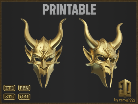 Fantasy Horned Demon Mask 3D-printmodel