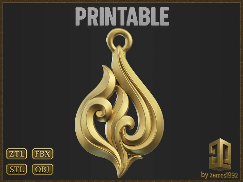 Elegant Fire Flame Pendant 3D Print Model .c4d .max .obj .3ds .fbx .stl .blend 