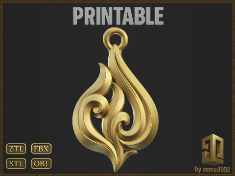 Elegant Fire Flame Pendant 3D Print Model
