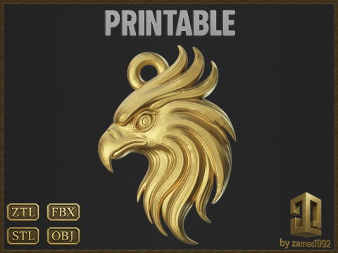 Stylized Eagle Head Pendant 3D Print Model