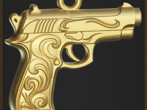Golden Decorative Pistol Pendant 3D Print Model