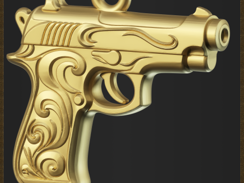 Golden Decorative Pistol Pendant 3D Print Model