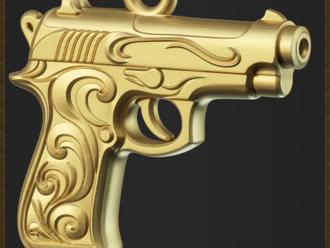Golden Decorative Pistol Pendant 3D Print Model