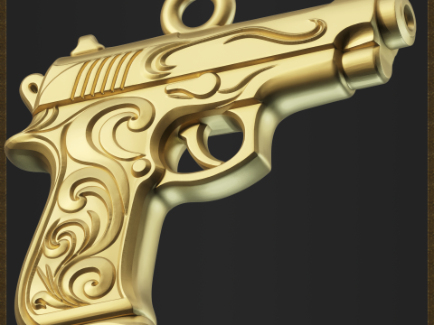 Golden Decorative Pistol Pendant 3D Print Model
