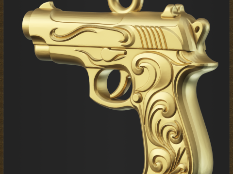 Golden Decorative Pistol Pendant 3D Print Model