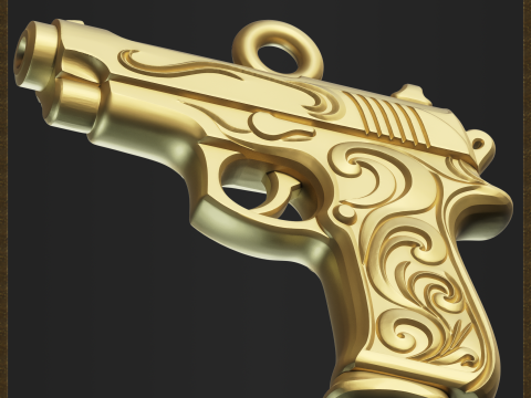 Golden Decorative Pistol Pendant 3D Print Model