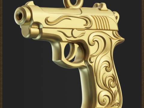 Golden Decorative Pistol Pendant 3D Print Model