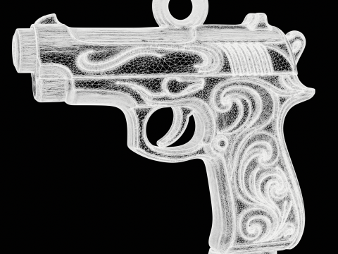 Golden Decorative Pistol Pendant 3D Print Model