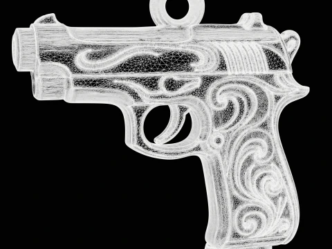 Golden Decorative Pistol Pendant 3D Print Model