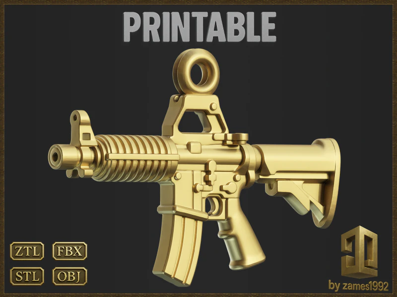 Golden Assault Rifle Pendant 3D Print Model .c4d .max .obj .3ds .fbx .stl .blend 