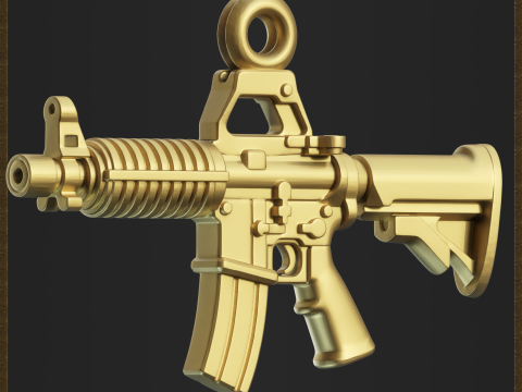 Golden Assault Rifle Pendant 3D Print Model
