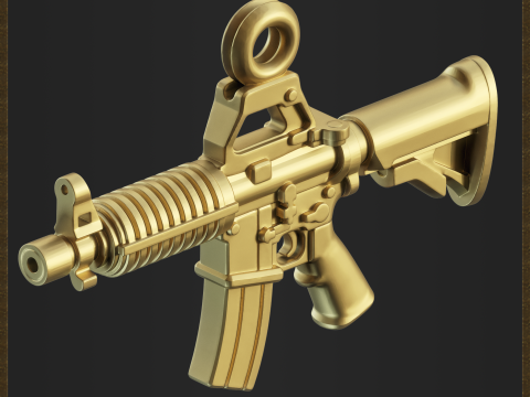 Golden Assault Rifle Pendant 3D Print Model
