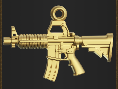 Golden Assault Rifle Pendant 3D Print Model