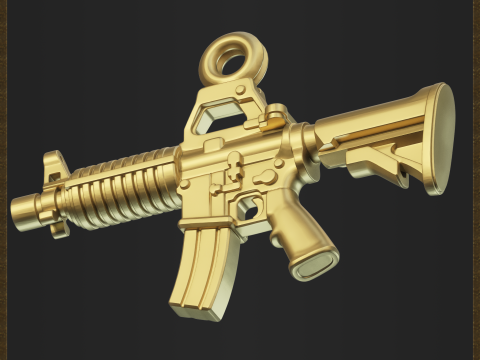 Golden Assault Rifle Pendant 3D Print Model