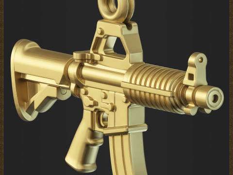 Golden Assault Rifle Pendant 3D Print Model