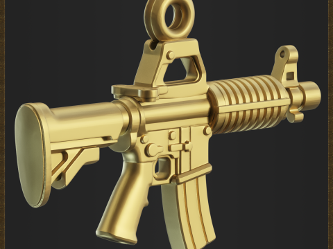 Golden Assault Rifle Pendant 3D Print Model