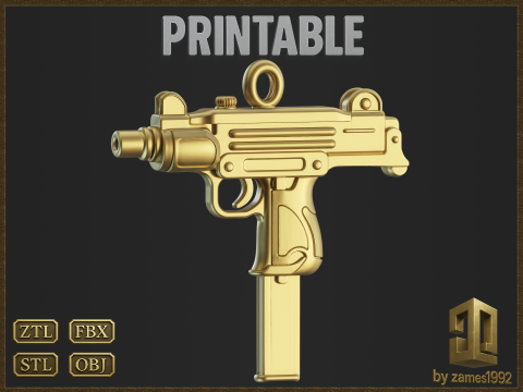 Golden Ornamental UZI 3D Print Model