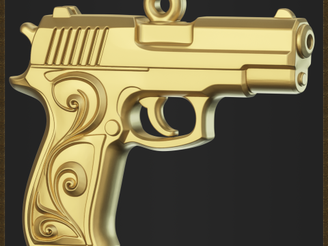 Golden Ornate Pistol Pendant 3Dプリントモデル